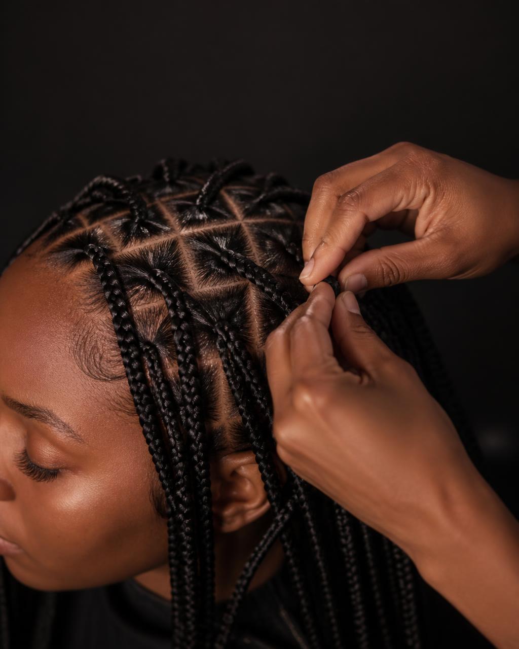 Neatly braided cornrows styled in a salon