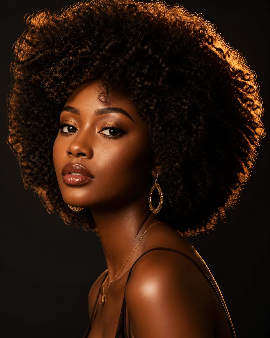 Model with defined voluminous natural curls